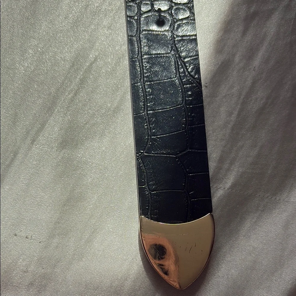 Black Leather Belt with Gold Buckle - Picture 4 of 5